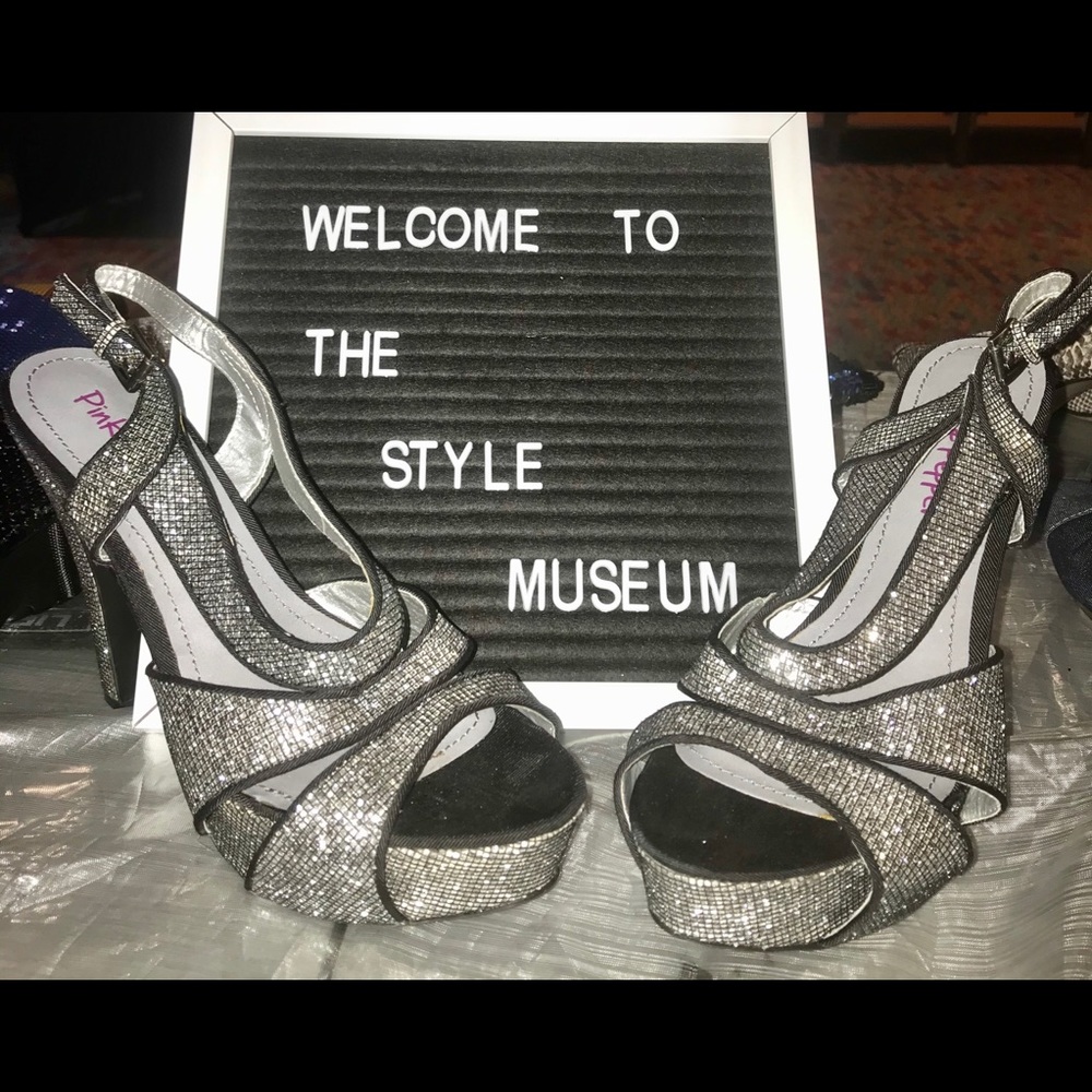 Pink & Pepper Sparkly Silver Platform Heels Sandal
